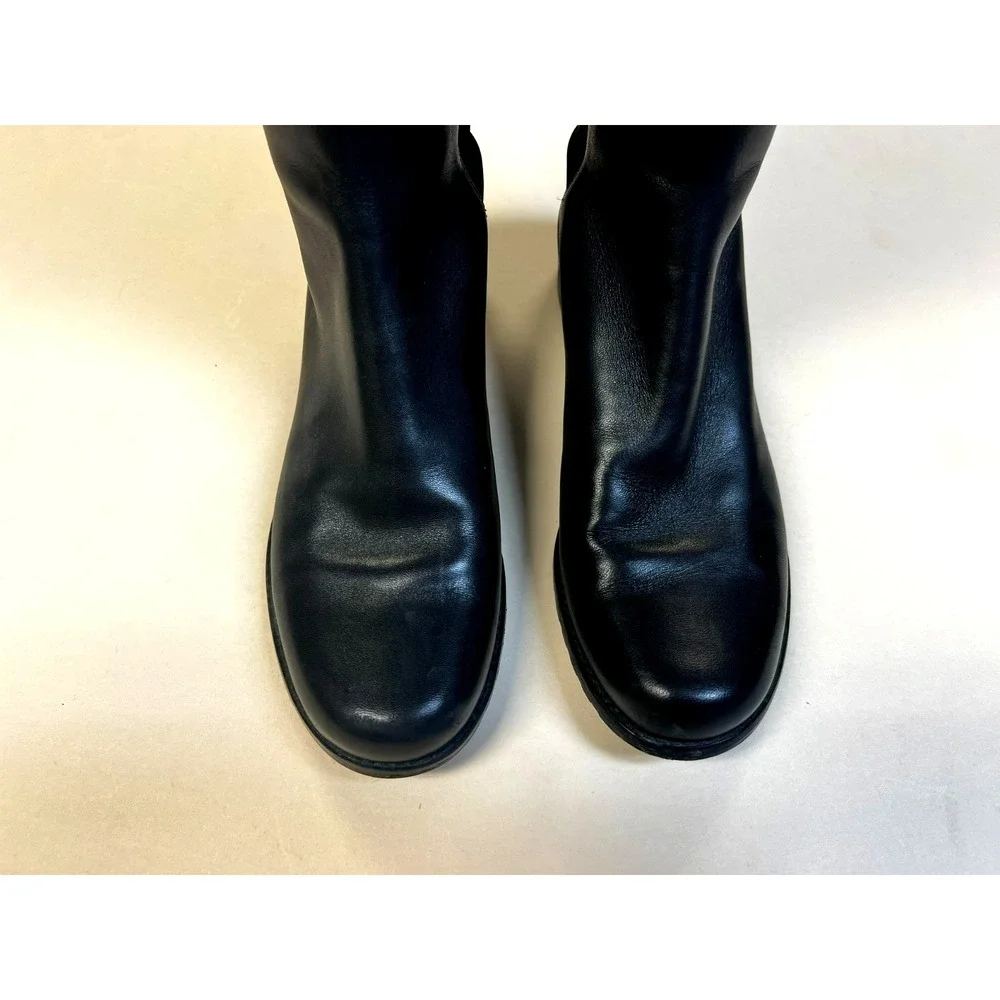 Stuart Weitzman 50/50 Over the Knee Boots Black Leather /Stretch Low Heel SZ 7.5